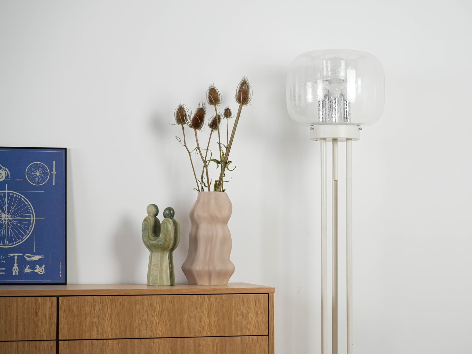 Floor lamp, clear Murano glass, white metal, Italy, 1970s. - 131081