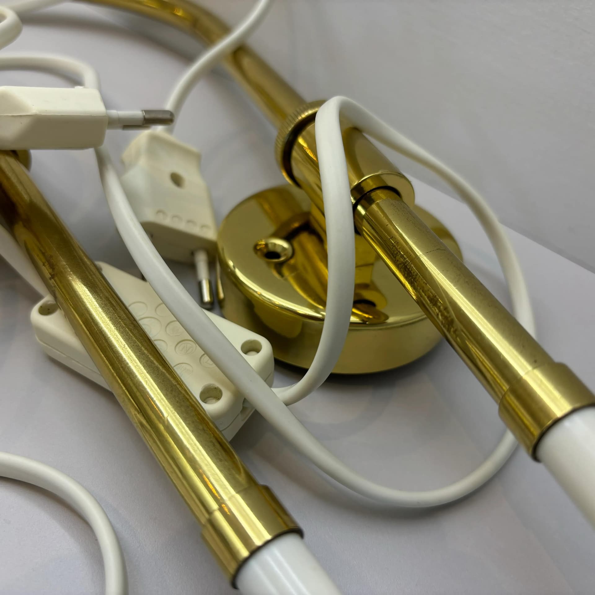 Pair of modernist wall sconces, golden brass, Germany, 1980s. - 9021