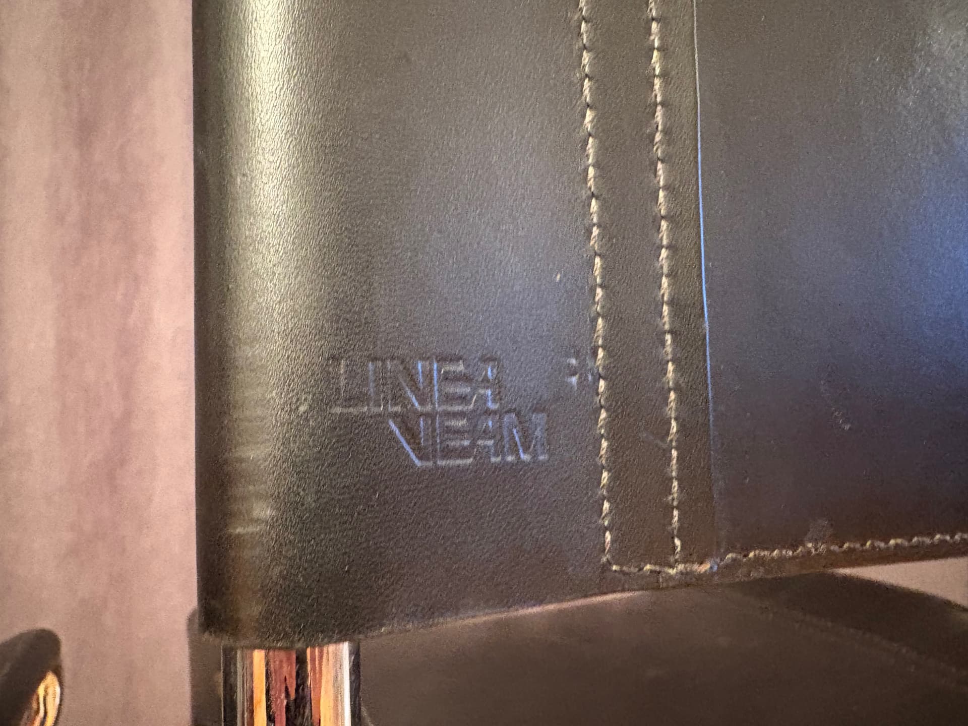 Para krzeseł barowych Linea Veam, skóra naturalna czarna, stal chromowana, Włochy, lata 80. - 131801