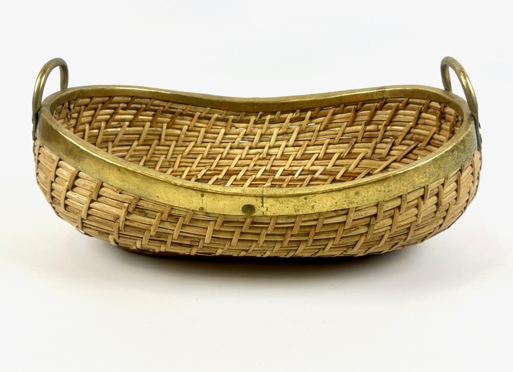 Fruit bowl, light rattan, golden brass, Italy, 1970s. - 149634