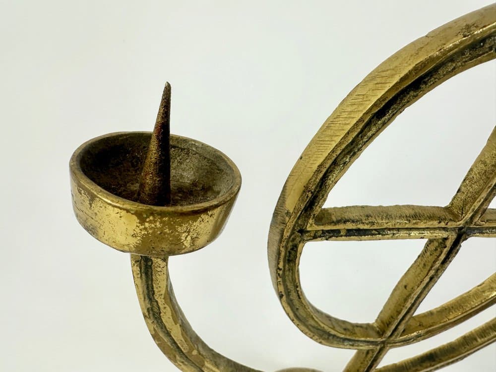 Candleholder Brutalism, golden brass, Germany, 1970s - 149687