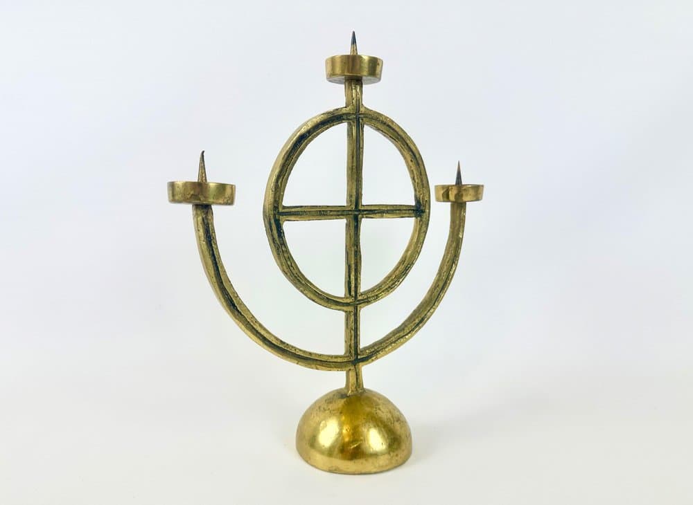 Candleholder Brutalism, golden brass, Germany, 1970s - 149686