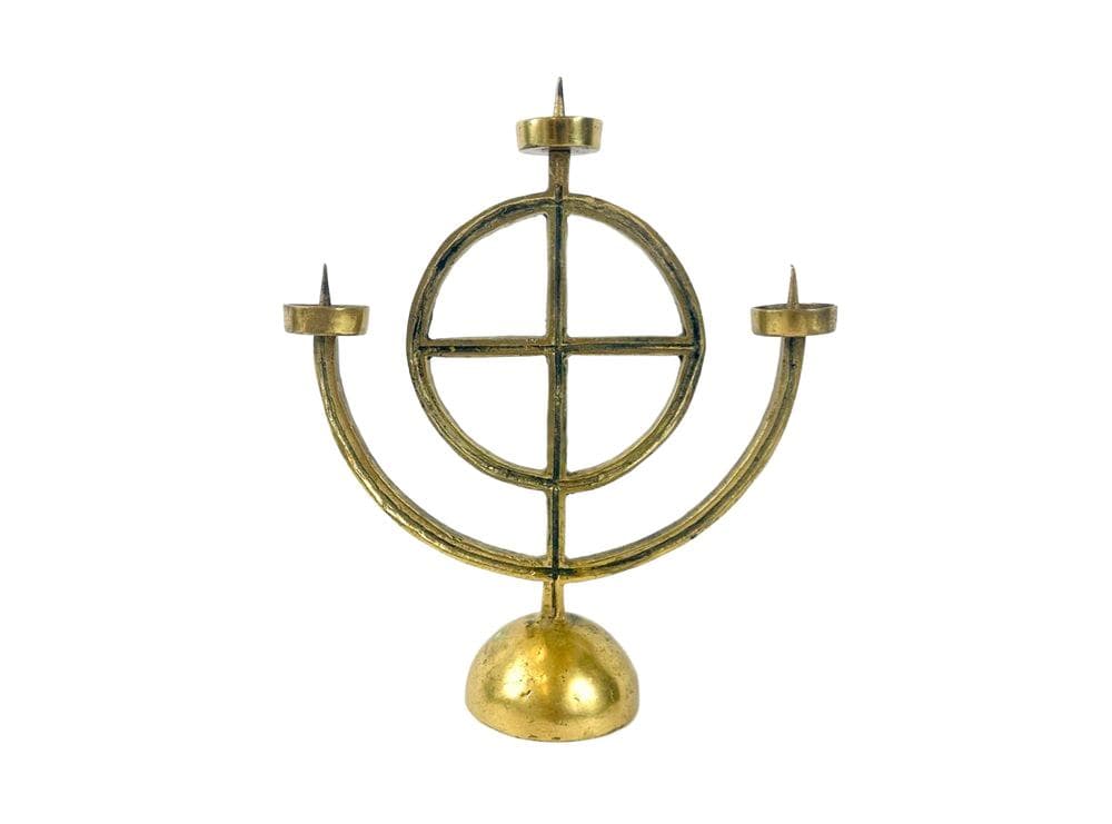 Candleholder Brutalism, golden brass, Germany, 1970s