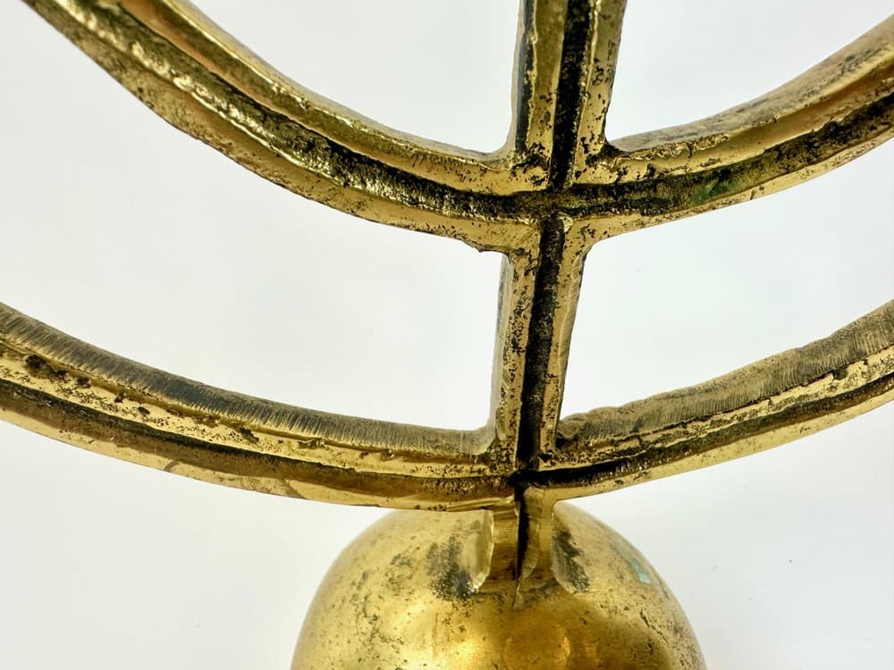 Candleholder Brutalism, golden brass, Germany, 1970s - 149688