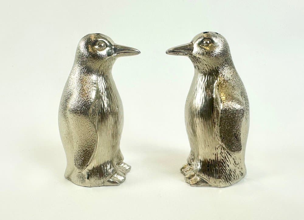 Para solniczek i pieprzniczek pingwiny, srebrny, mosiądz, Niemcy, lata 70. - 149809