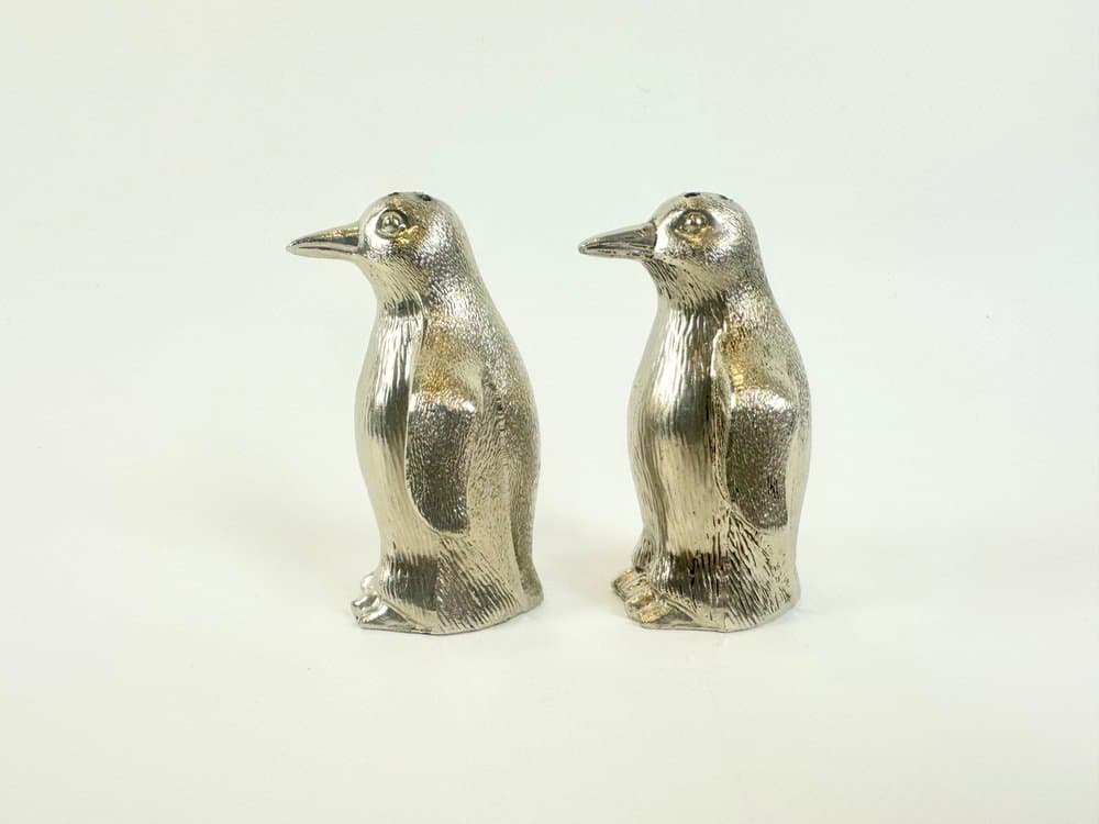 Para solniczek i pieprzniczek pingwiny, srebrny, mosiądz, Niemcy, lata 70. - 149812