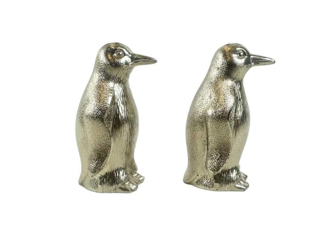 Para solniczek i pieprzniczek pingwiny, srebrny, mosiądz, Niemcy, lata 70. - WYMIARY