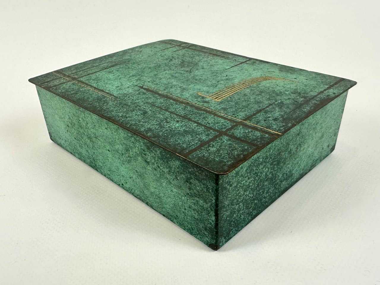 Pudełko na biżuterię Ikora, zielony, mosiądz, WMF, Niemcy, lata 30. - 149824