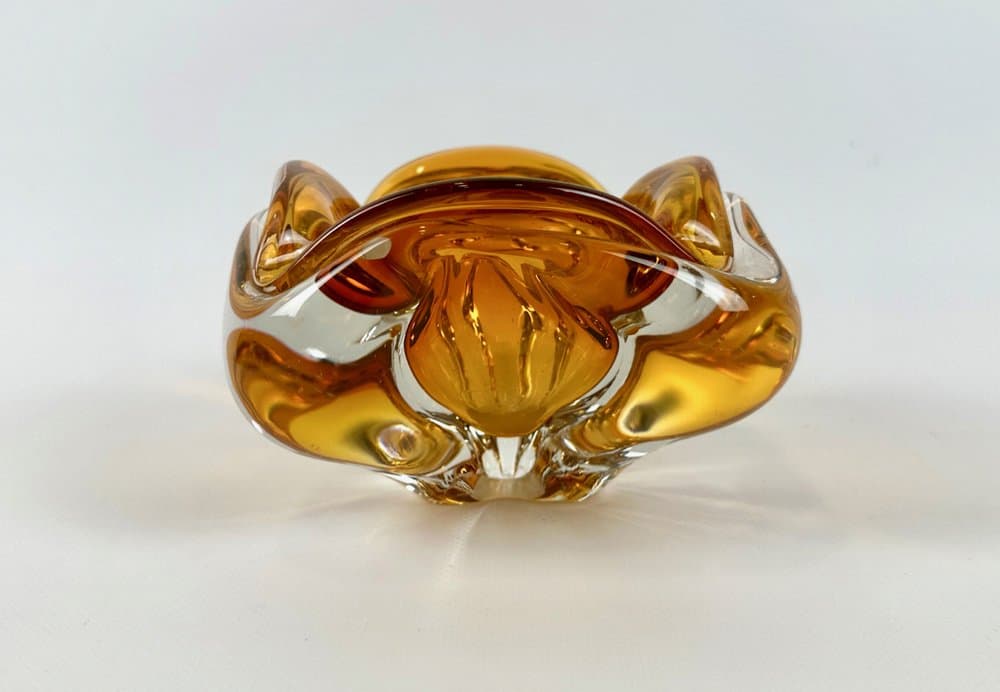 Popielniczka artystyczna, żółty, szkło, proj. J. Hospodka, Czechy, lata 60. - 149844