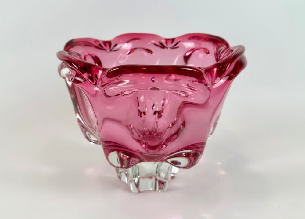 Bowl Bohemia, pink glass, by J. Hospodka, Czech Republic, 1960s. - 149853