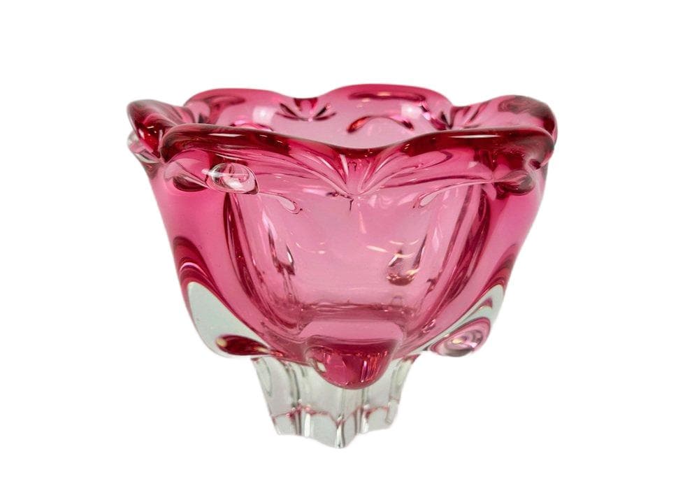 Bowl Bohemia, pink glass, by J. Hospodka, Czech Republic, 1960s.