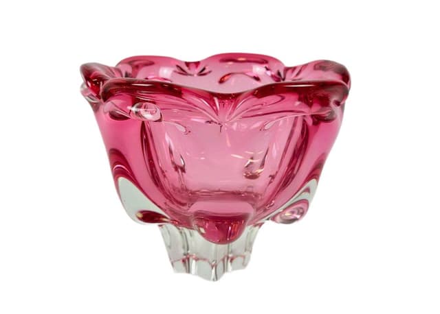 Bowl Bohemia, pink glass, by J. Hospodka, Czech Republic, 1960s. - DIMENSION
