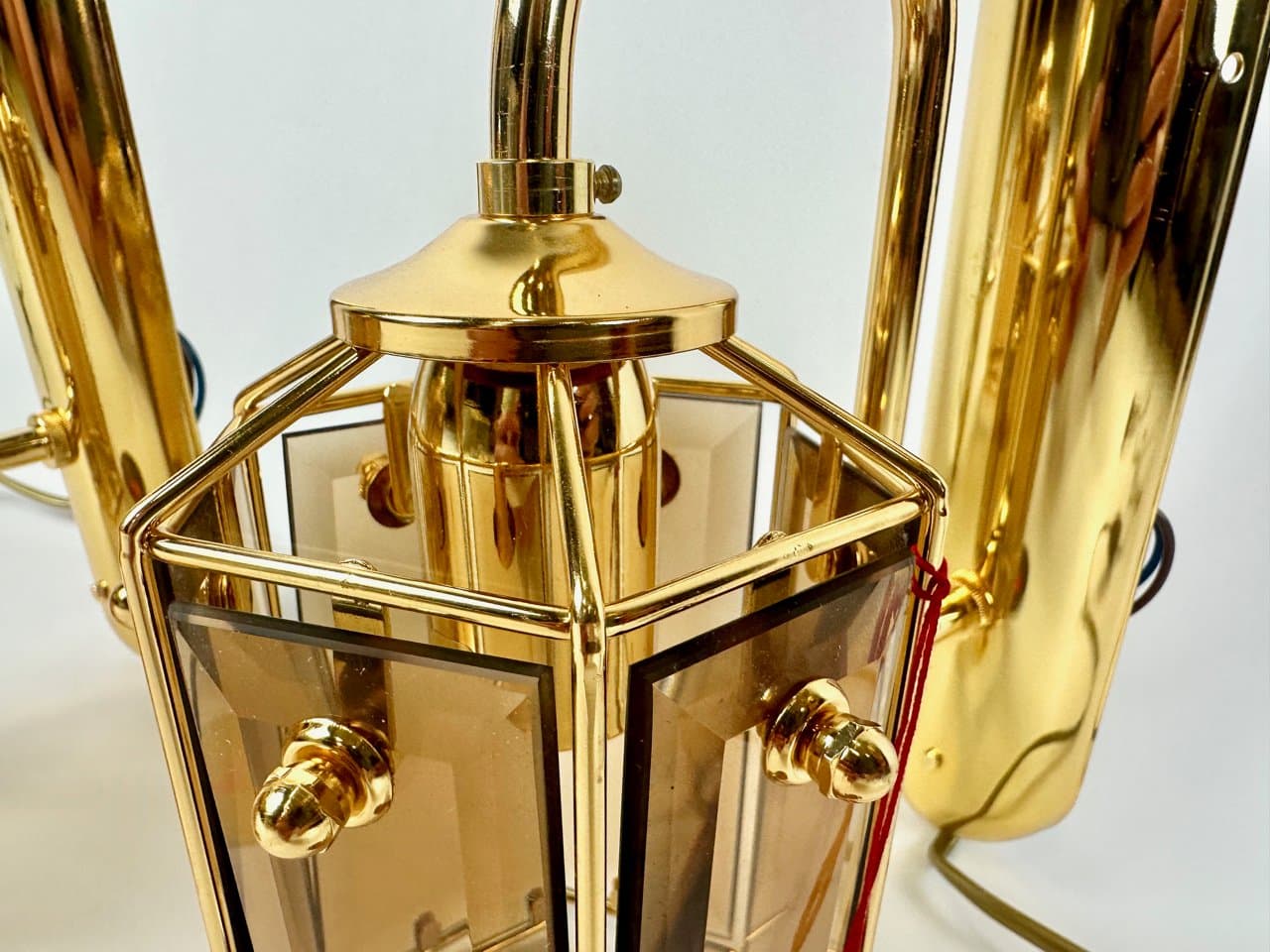 Para kinkietów Model 1720/1, złoto, szkło przydymione, Szwecja, lata 70. - 149930