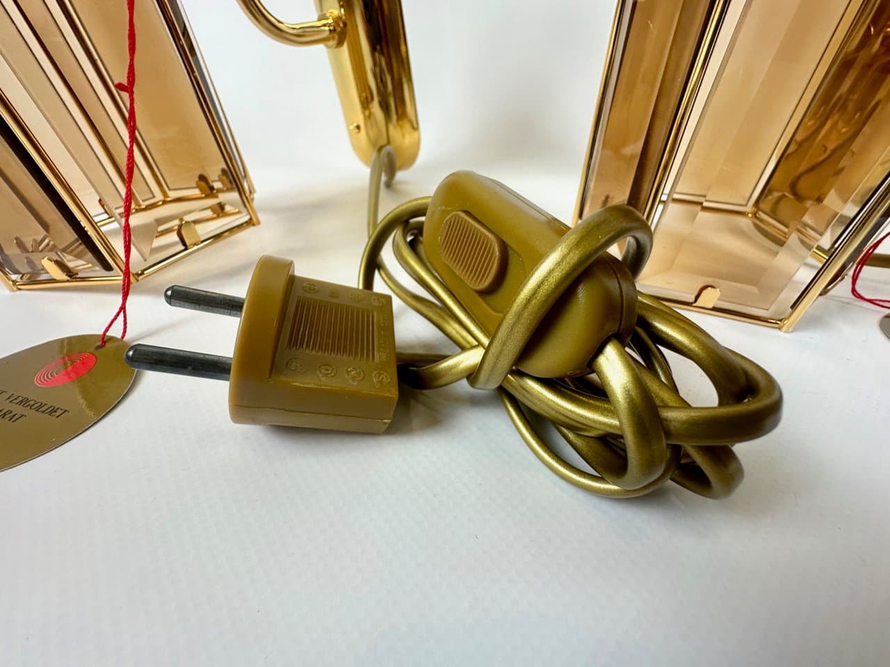 Para kinkietów Model 1720/1, złoto, szkło przydymione, Szwecja, lata 70. - 149936