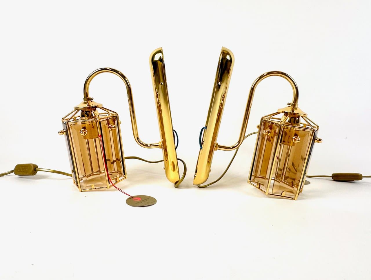 Para kinkietów Model 1720/1, złoto, szkło przydymione, Szwecja, lata 70. - 149931