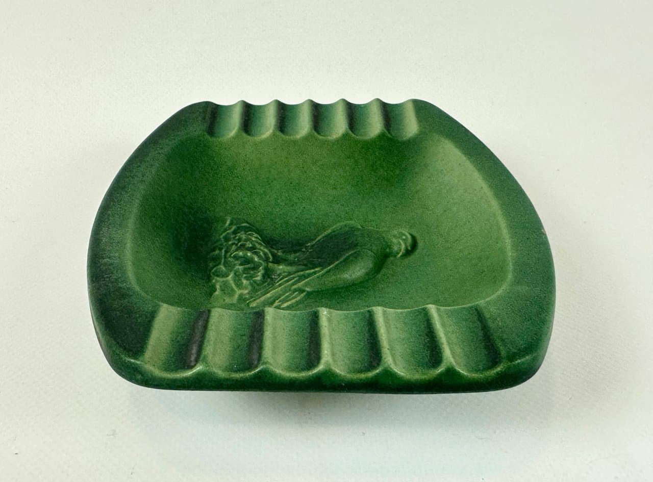 Popielniczka Art Deco, zielona, ceramika, Dania, lata 40. - 149951