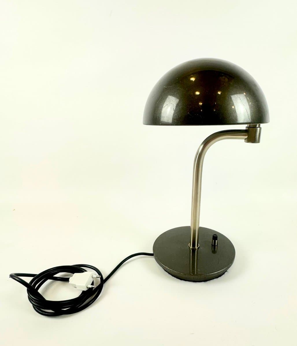 Lampa biurkowa, szary oliwkowy, metal nikiel, Hiszpania, lata 70. - 149957