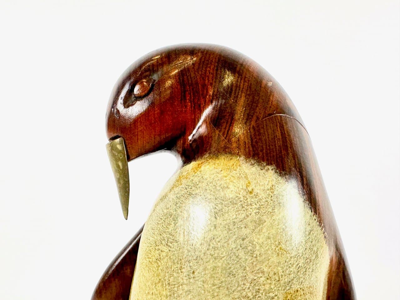 Penguin figurine, brown, wood, brass, 1970s. - 150077