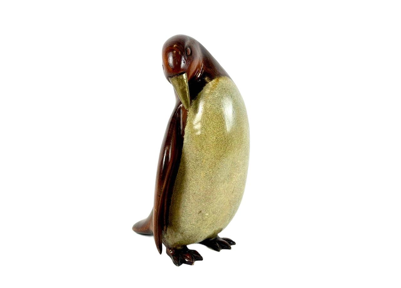 Penguin figurine, brown, wood, brass, 1970s.