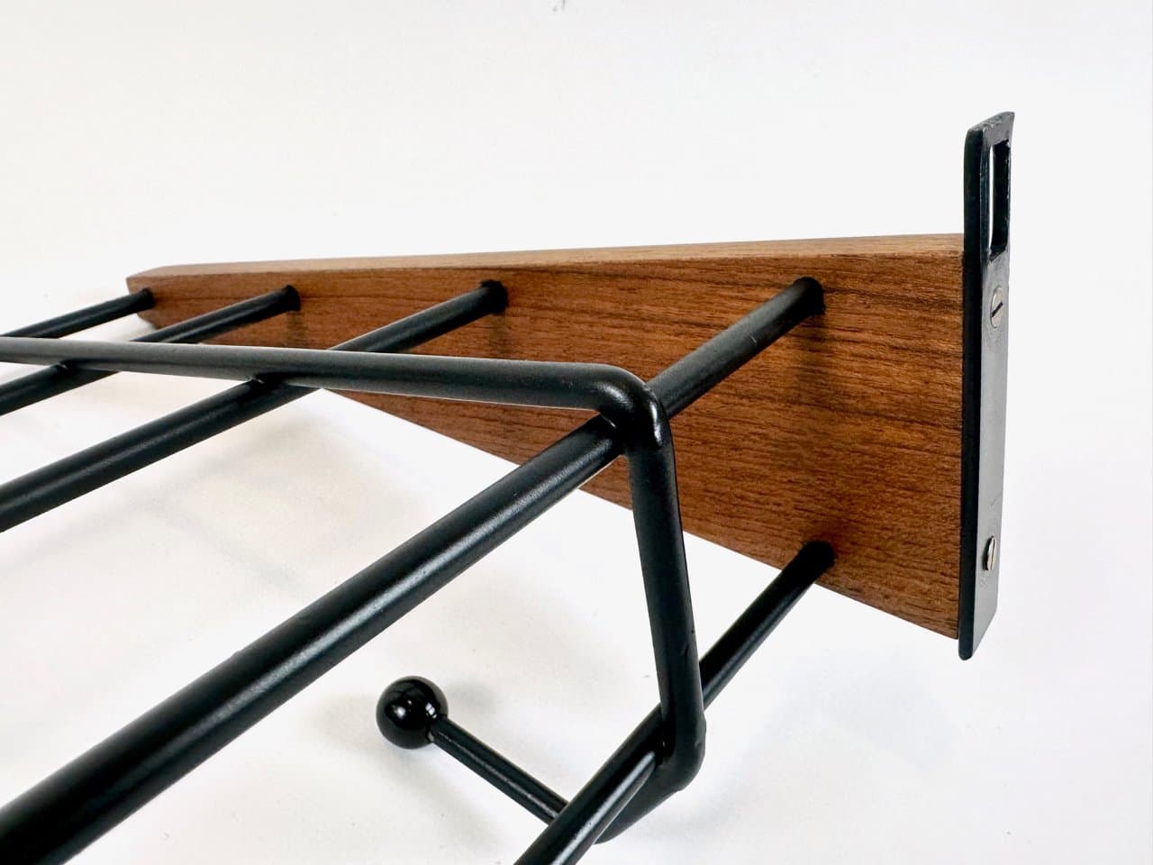 Wall-mounted rack String, brown teak, black metal, Germany, 1960s. - 150097