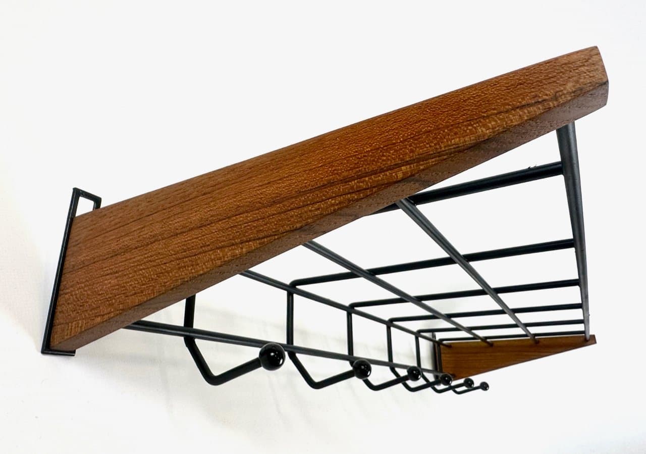 Wall-mounted rack String, brown teak, black metal, Germany, 1960s. - 150098