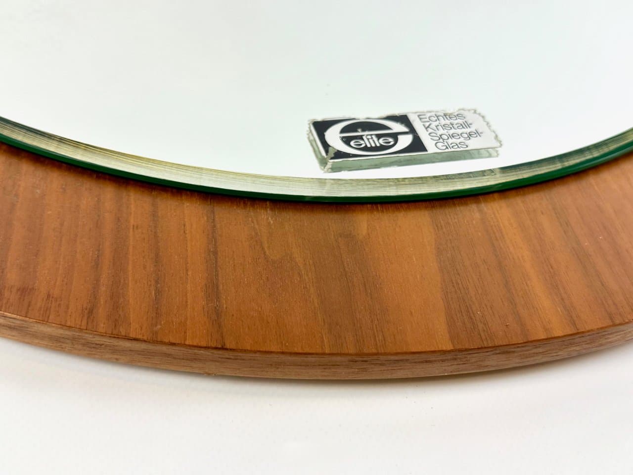 Wall mirror round, crystal, dark brown teak, Germany, 1970s - 150130