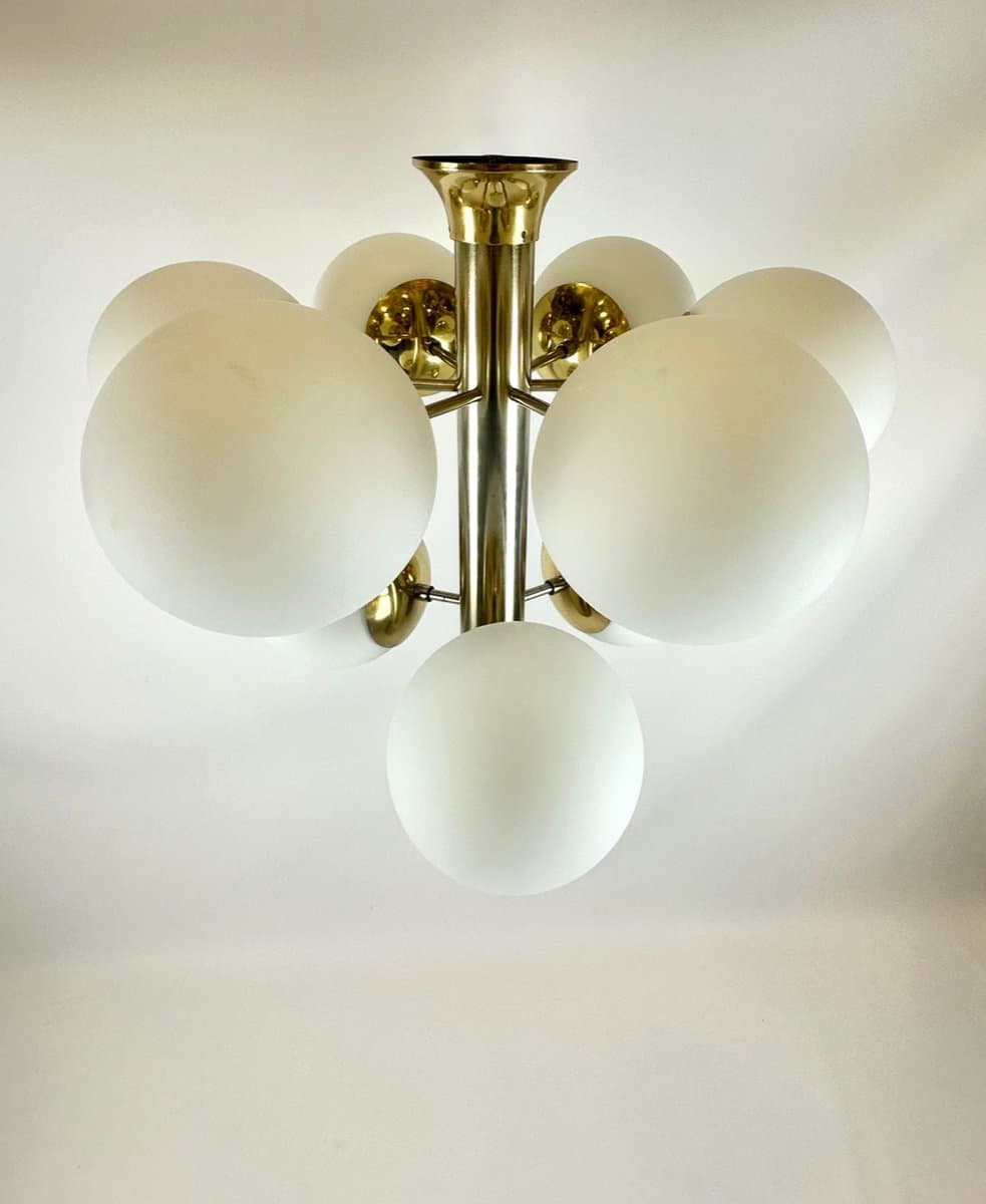 Chandelier Atomic, golden brass, glass, Germany, 1970s. - 150152