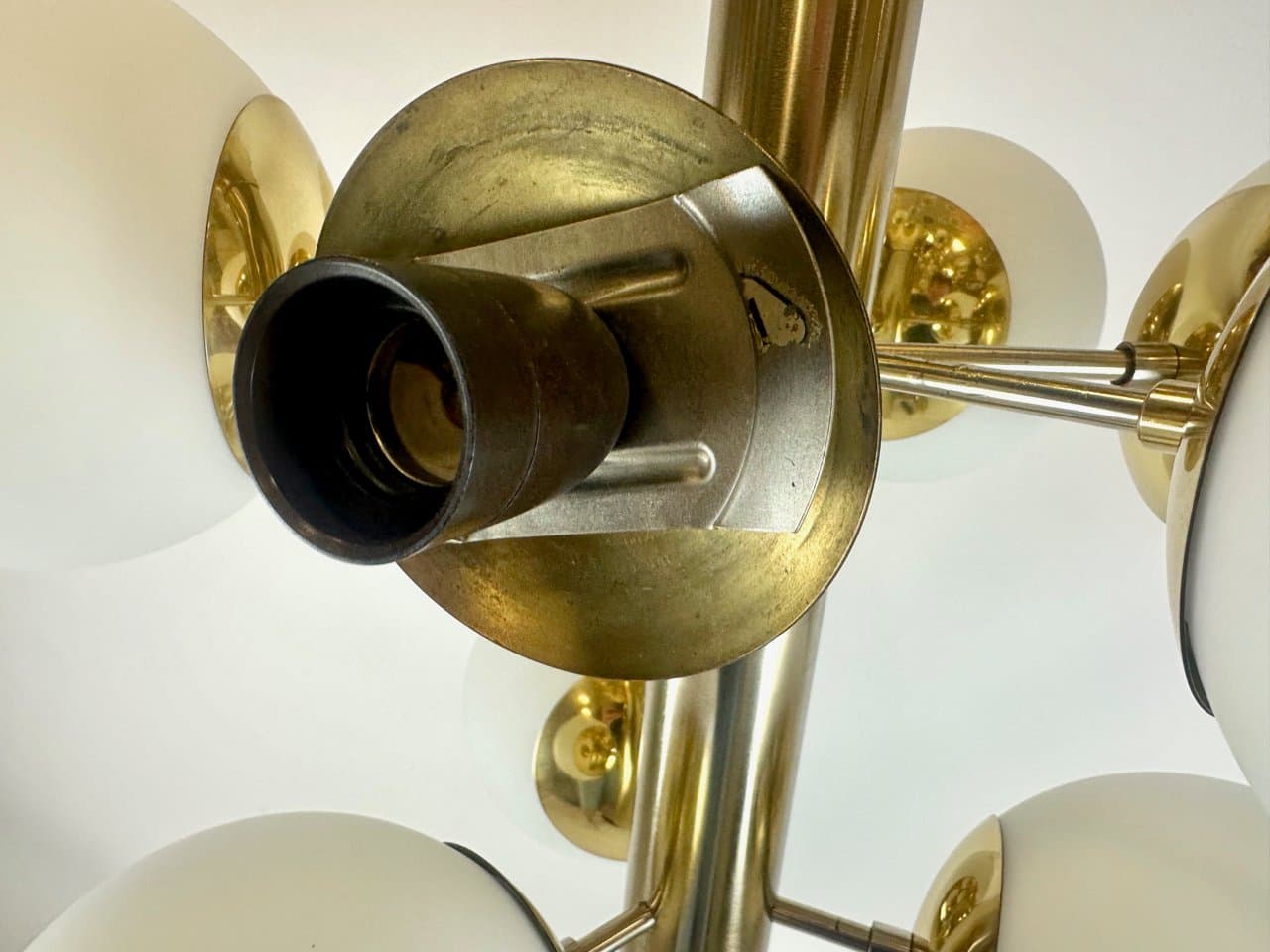 Chandelier Atomic, golden brass, glass, Germany, 1970s. - 150142