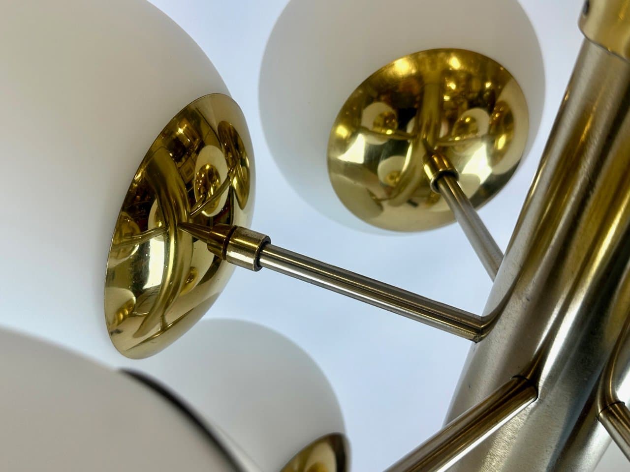 Chandelier Atomic, golden brass, glass, Germany, 1970s. - 150143