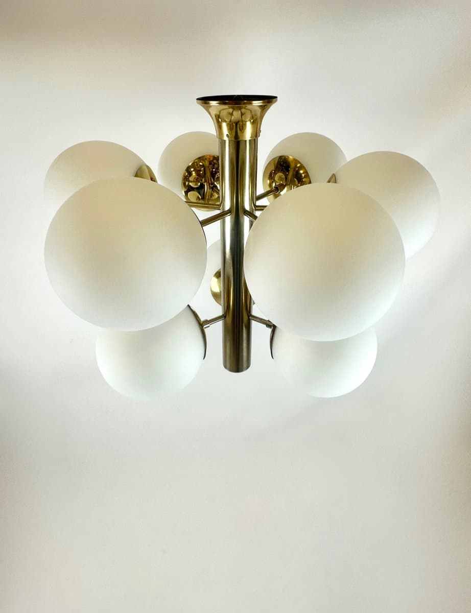 Chandelier Atomic, golden brass, glass, Germany, 1970s. - 150150