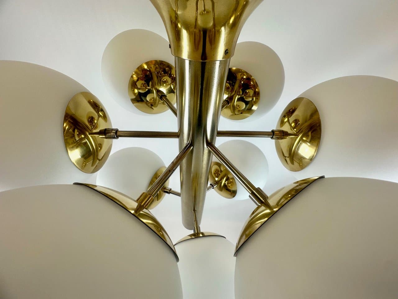 Chandelier Atomic, golden brass, glass, Germany, 1970s. - 150145