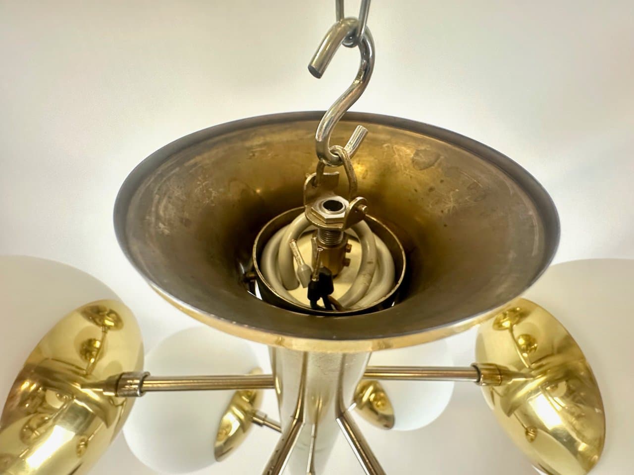 Chandelier Atomic, golden brass, glass, Germany, 1970s. - 150146