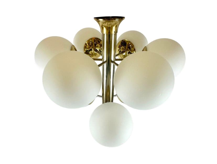 Żyrandol Atomic, złoty, mosiądz, szkło, Niemcy, lata 70.