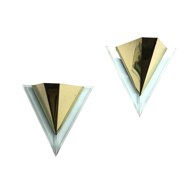 Pair of wall sconces Art Deco, gilt metal, acrylic, Germany, 1990s. - DIMENSION