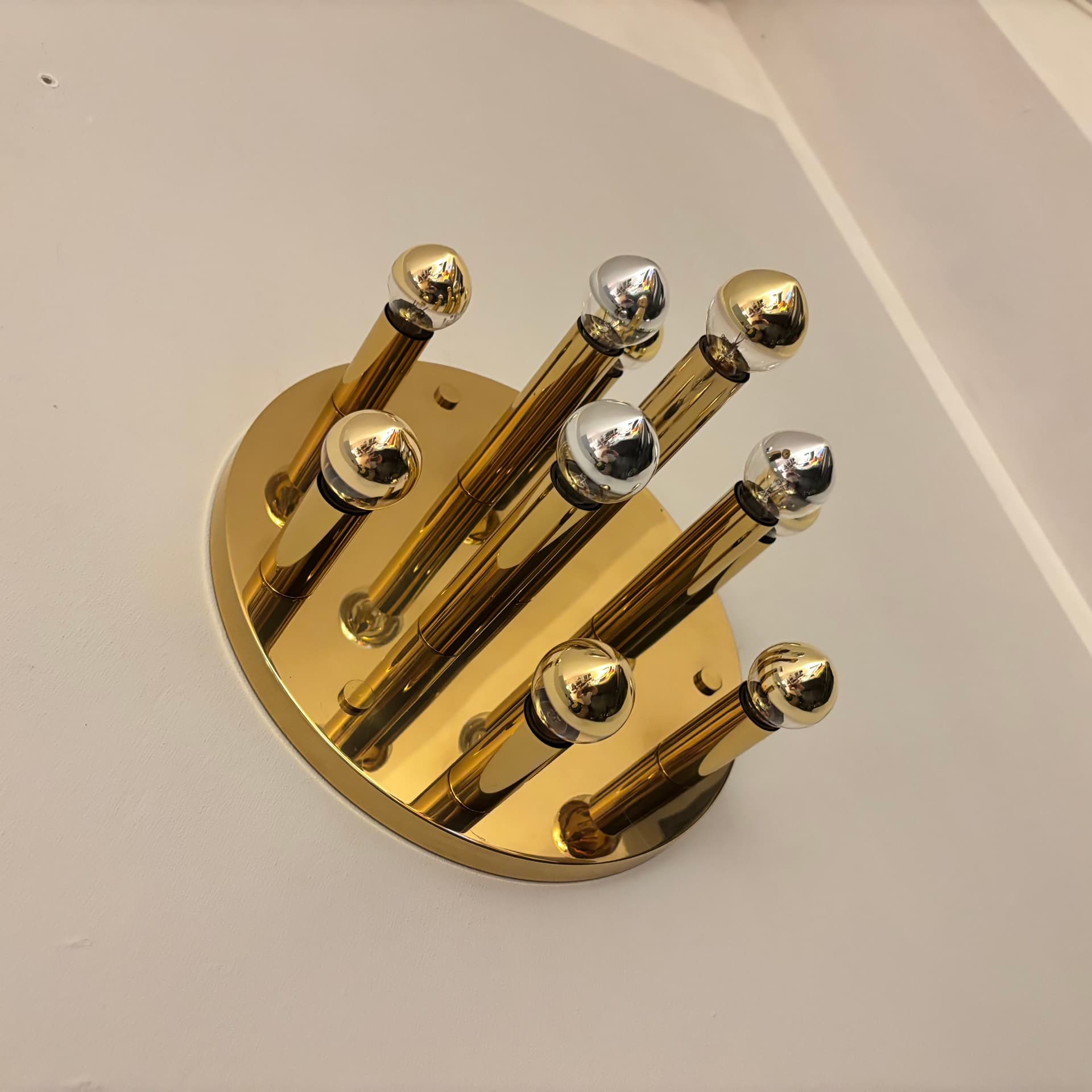 Ceiling or Wall Lamp Space Age, golden brass, Sölken Leuchten, Germany, 1970s. - 131833