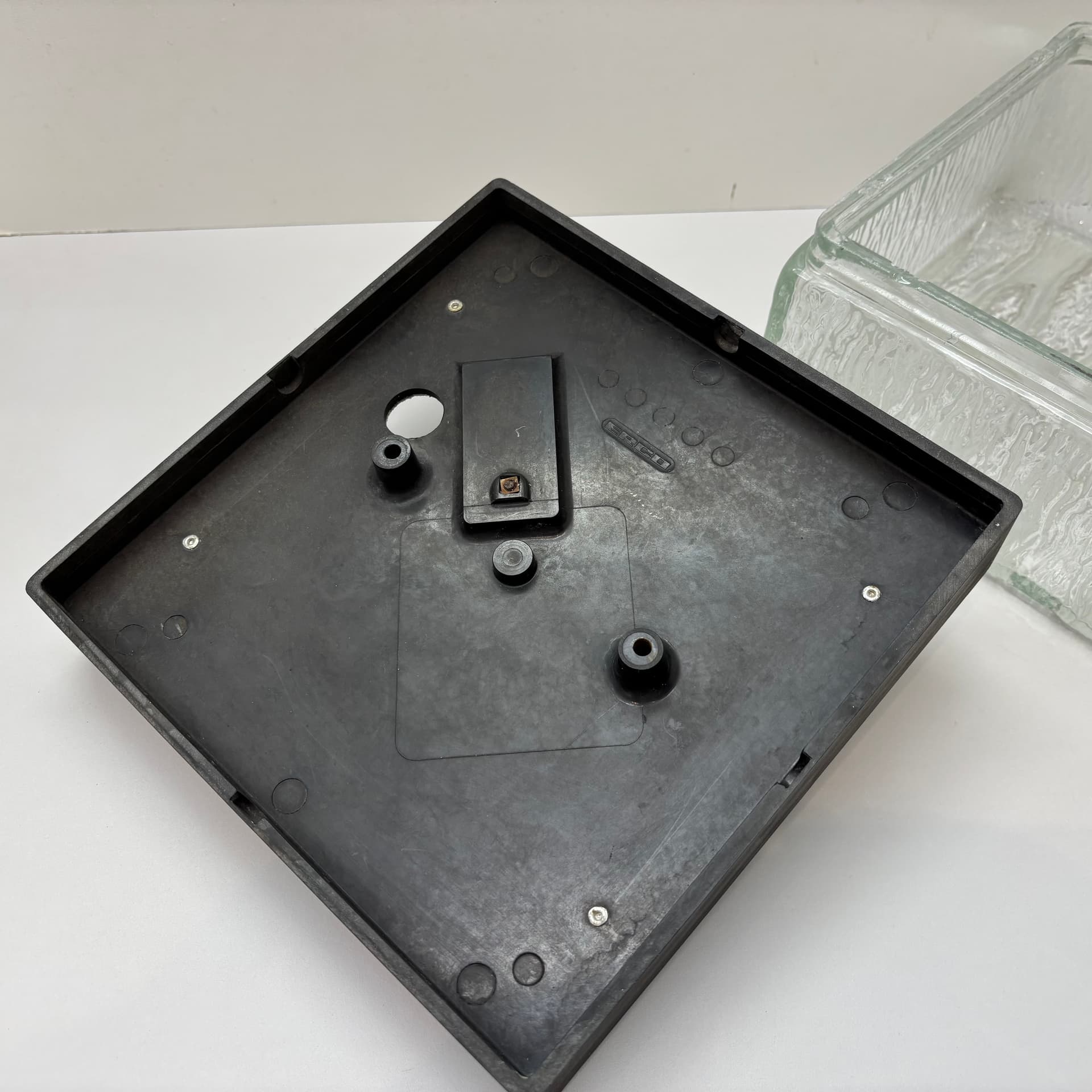 Wall lamp, transparent glass, black bakelite, ERCO, Germany, 1970s. - 131845