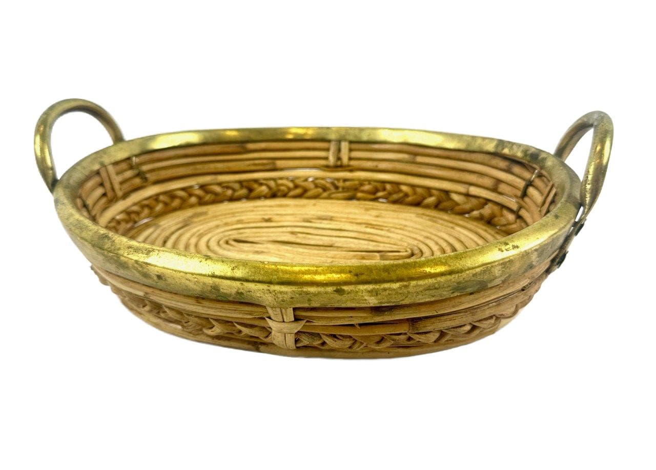 Basket centerpiece, blonde rattan, brass, Italy, 1960s. - 148287