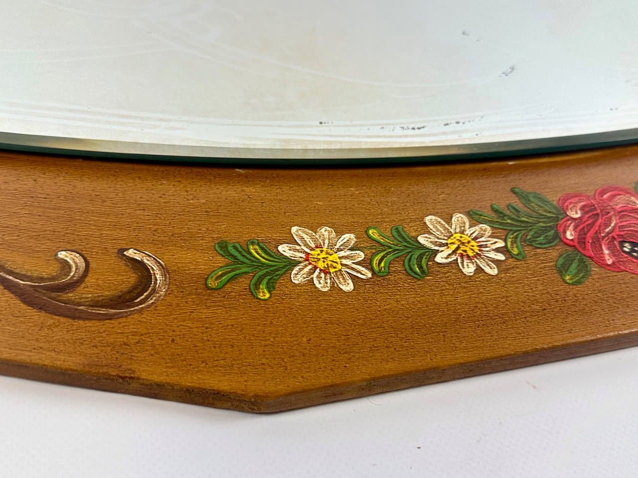 Wall mirror, hand-painted, brown wood, glass, Austria, 1980s. - 150186