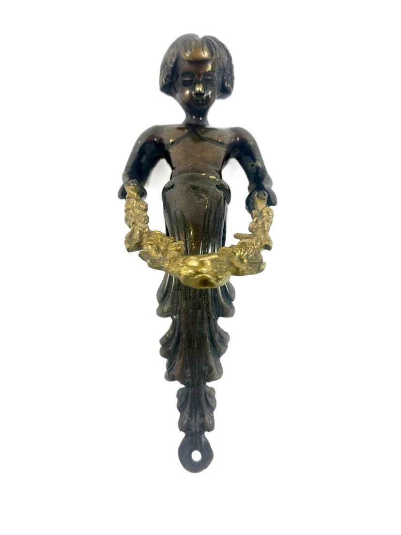 Door Pull Handle Cherub, golden, brass, Victorian style, 19th c.