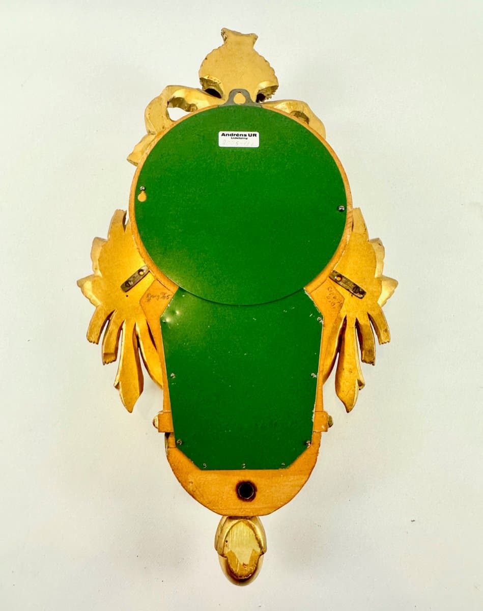 Zegar ścienny Rococo, złoty, drewno, Szwecja, lata 60. - 150244