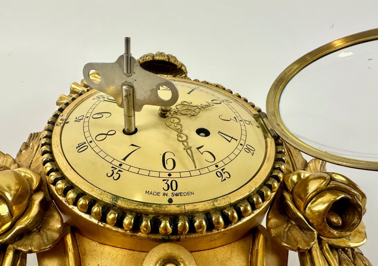 Zegar ścienny Rococo, złoty, drewno, Szwecja, lata 60. - 150239