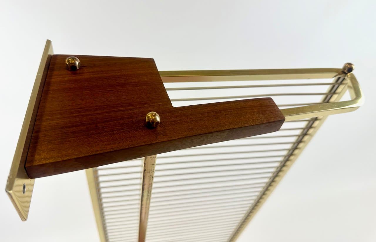 Wall-mounted coat rack, brown teak, golden brass, Germany, 1960s. - 150257