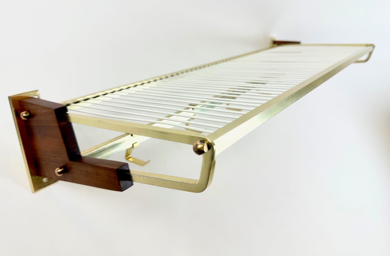 Wall-mounted coat rack, brown teak, golden brass, Germany, 1960s. - 150247