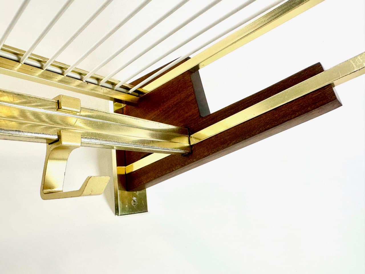 Wall-mounted coat rack, brown teak, golden brass, Germany, 1960s. - 150258