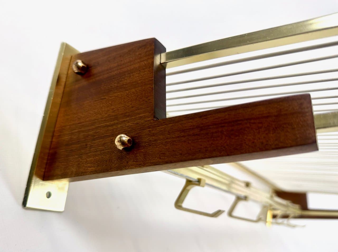 Wall-mounted coat rack, brown teak, golden brass, Germany, 1960s. - 150249