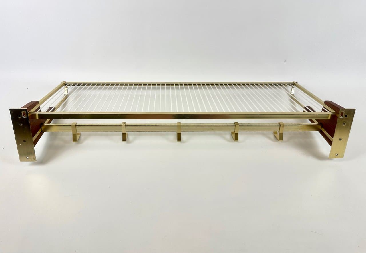 Wall-mounted coat rack, brown teak, golden brass, Germany, 1960s. - 150256