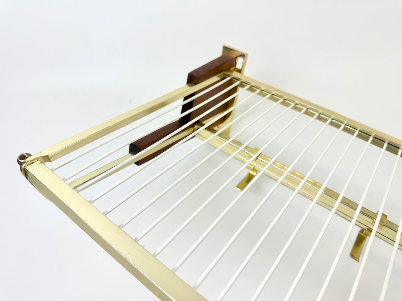 Wall-mounted coat rack, brown teak, golden brass, Germany, 1960s. - 150253