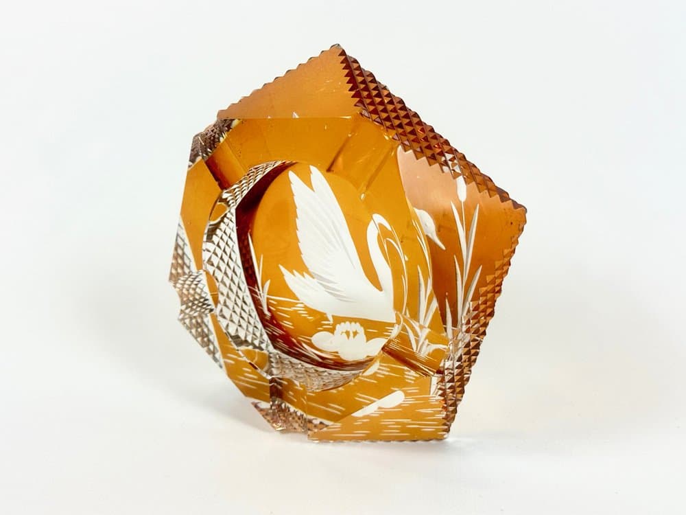 Popielniczka, pomarańczowy, szkło, Polska, lata 60. - 150348