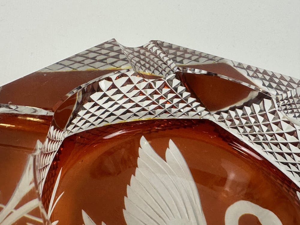 Popielniczka, pomarańczowy, szkło, Polska, lata 60. - 150347