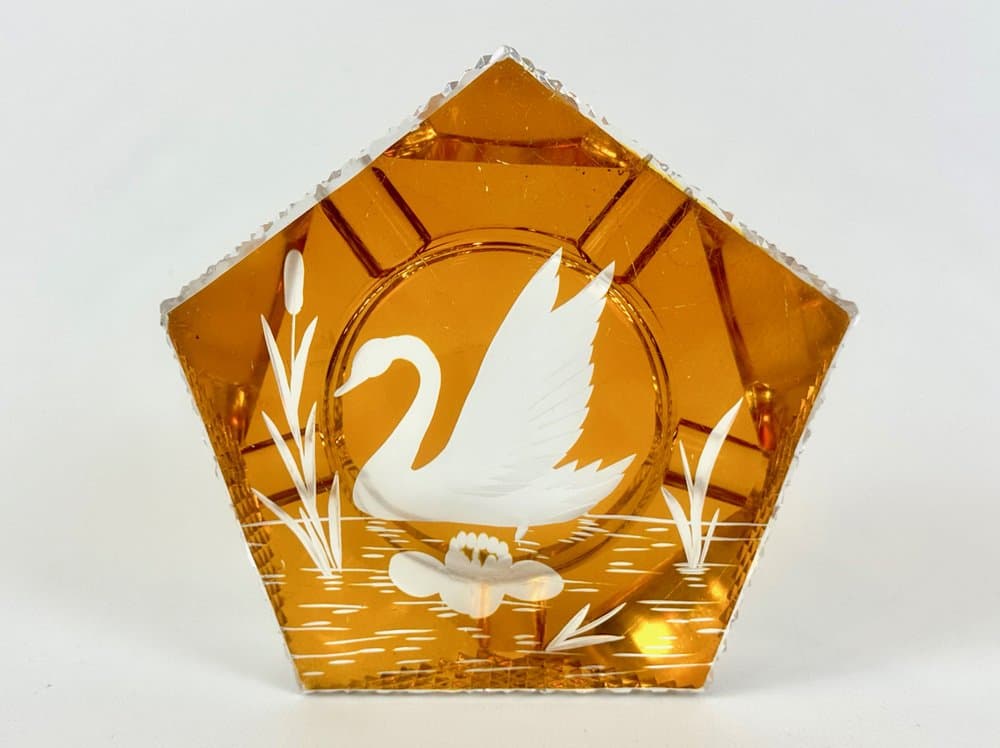 Popielniczka, pomarańczowy, szkło, Polska, lata 60. - 150339